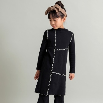 【DRC】配色メロウ長袖リブワンピース