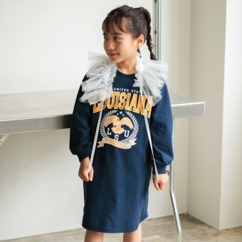 【DRC/お肌に嬉しい綿100％】グラフィック長袖ワンピース+チュールマルチフリルセット