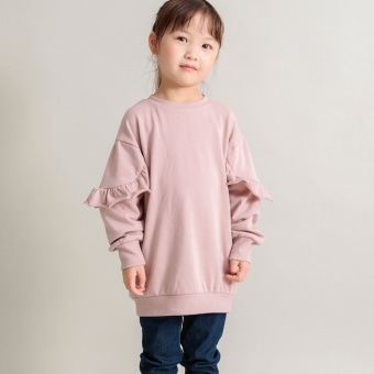 【DRC/やわらか薄手裏毛】袖フリルチュニック丈トレーナー(WEB限定）