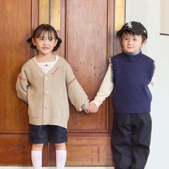 配色ハンドステッチ ニットカーディガン