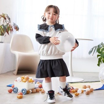 2段ティアード 配色フリルビックカラーワンピース