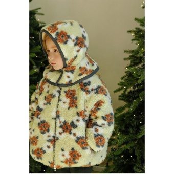 【ビエンナビエン】ワッペンつき ダブルジップ 花柄ボアジャケット