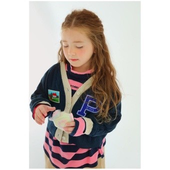 【ピーチーズ】ジュニア ビックワッペンつき バイカラー ニットカーディガン