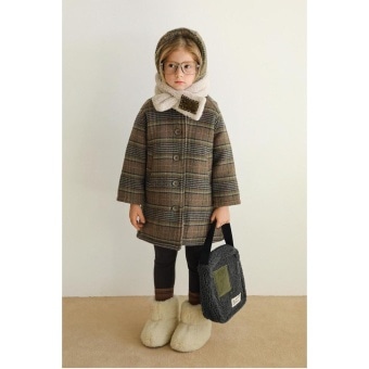 【ビエンナビエン】フードつき ウールチェックロングコート