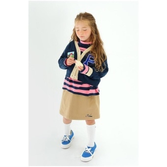 【ピーチーズ】ジュニア 裾ロゴ刺しゅう 台形チノスカート