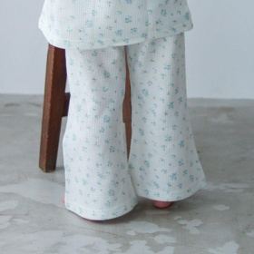 配色センターステッチ 花柄フレアパンツ