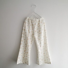 配色センターステッチ 花柄フレアパンツ