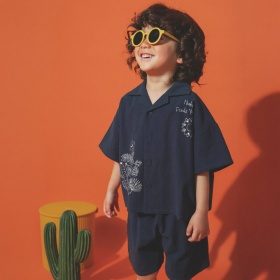 【aBity select./アビティセレクト】開襟刺繍半袖シャツ＋ハーフパンツセット
