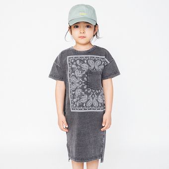 【ペア】インディゴ天竺バンダナプリント半袖ワンピース